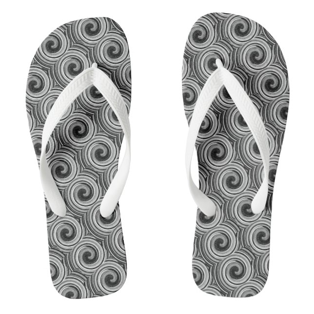 black and white swirls modern contempory  flip flops (Footbed)