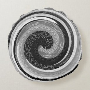 black and white swirls original modern contempory round cushion