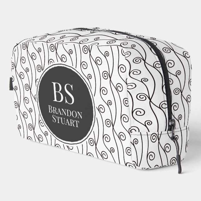 Black and White Swirls personalised Dopp Kit (Right Corner)