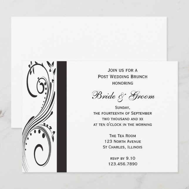 Black and White Swirls Post Wedding Brunch Invitation (Front/Back)
