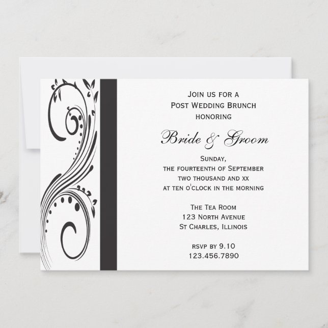 Black and White Swirls Post Wedding Brunch Invitation (Front)