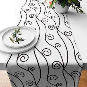 Black and White Swirls Short Table Runner
