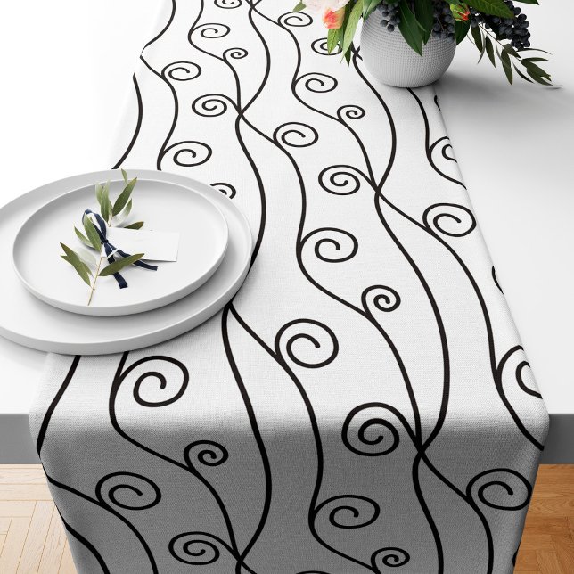 Black and White Swirls  Short Table Runner (Creator Uploaded)