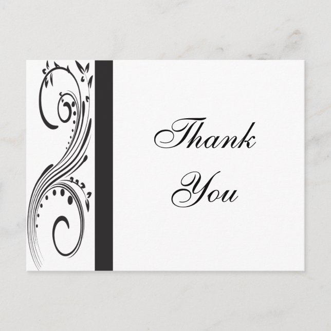 Black and White Swirls Thank You Postcard (Front)