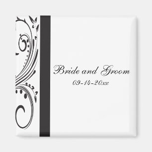 Black and White Swirls Wedding Magnet