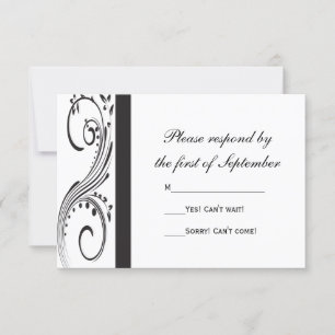 Black and White Swirls Wedding RSVP Response Card