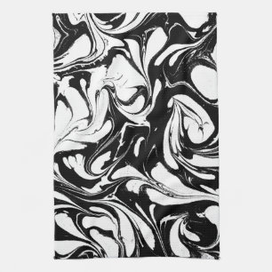 Black And White Swirly Marble Pattern Tea Towel