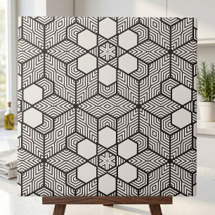Black and White Symmetrical Geometric Mosaic Tile