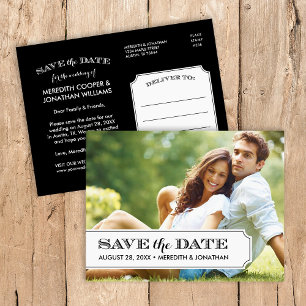 Black and White Tab Modern Photo Save the Date Announcement Postcard