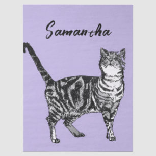 Black and White Tabby Cat Girls Name Purple Tissue Paper