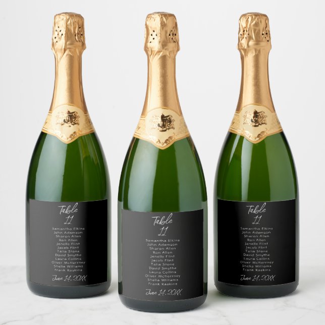 Black and White Table Number Wedding Sparkling Wine Label (Bottles)