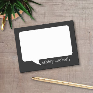 Black and White Talk Bubble Personalised Name Post-it Notes