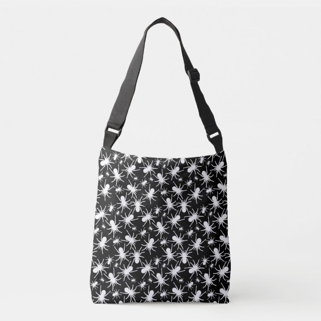 Black and White Tarantula Spider Pattern Crossbody Bag (Front)
