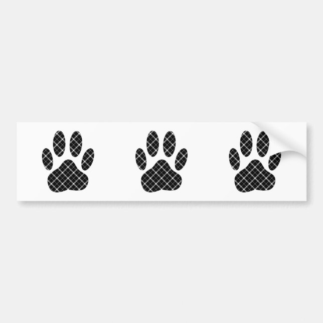 Black And White Tartan Dog Paw Print Bumper Sticker (Front)