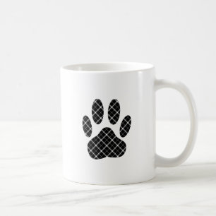 Black And White Tartan Dog Paw Print Coffee Mug