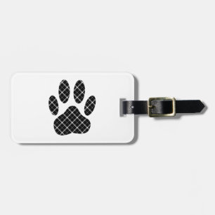Black And White Tartan Dog Paw Print Luggage Tag
