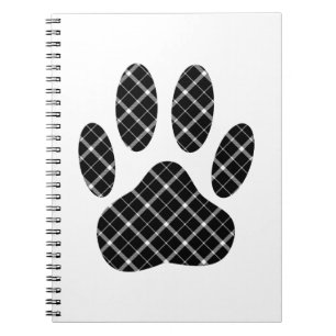 Black And White Tartan Dog Paw Print Notebook