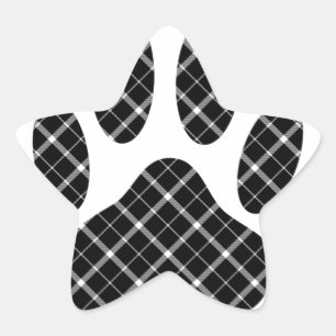 Black And White Tartan Dog Paw Print Star Sticker