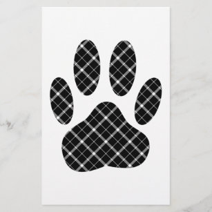 Black And White Tartan Dog Paw Print Stationery