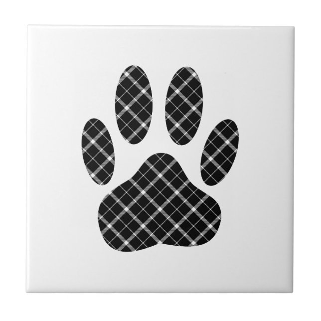 Black And White Tartan Dog Paw Print Tile (Front)