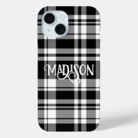 Black and white tartan plaid calligraphy