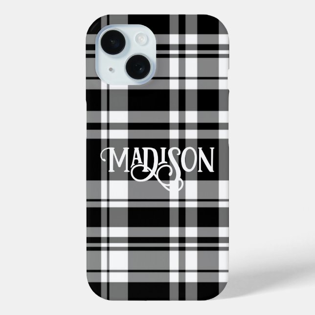 Black and white tartan plaid calligraphy Case-Mate iPhone case (Back)