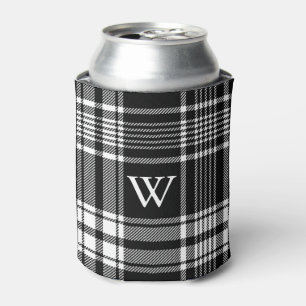 Black and White Tartan Plaid Can Cooler