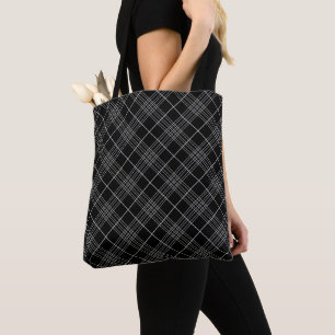 Black And White Tartan Plaid Checked Pattern Tote Bag