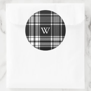 Black and White Tartan Plaid Classic Round Sticker