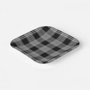 Black and White tartan plaid Paper Plate