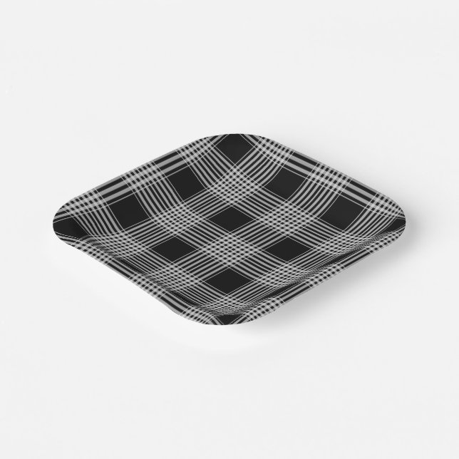 Black and White tartan plaid Paper Plate (Angled)