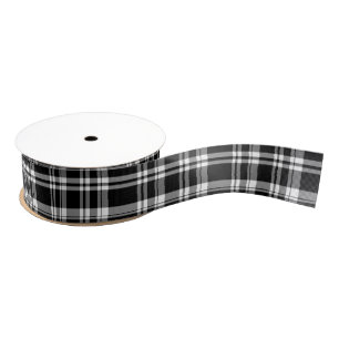 Black and white tartan plaid pattern grosgrain ribbon