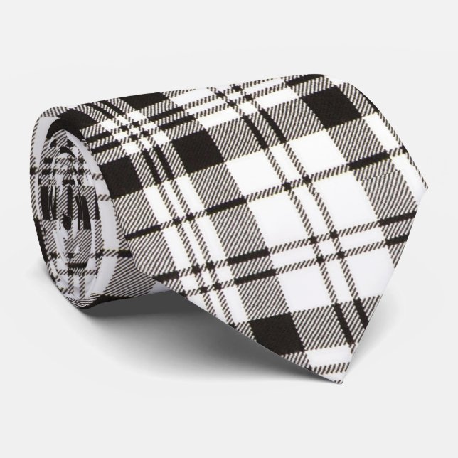 Black and White Tartan Plaid Pattern Tie (Rolled)