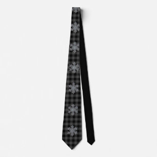 Black and white Tartan plaid, snow flake detail Tie