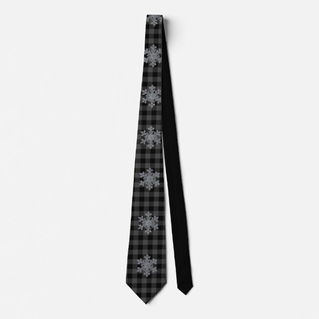 Black and white Tartan plaid, snow flake detail Tie (Front)
