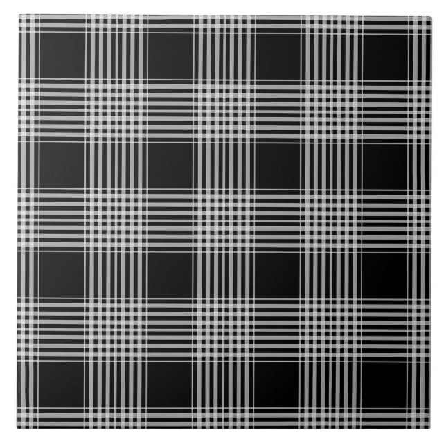 Black and White tartan plaid Tile (Front)
