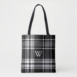 Black and White Tartan Plaid Tote Bag