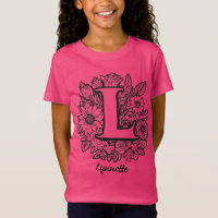 Black and White Tattoo Flowers Monogram Letter L