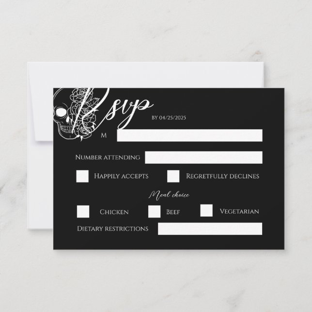 Black And White Tattoo Gothic Wedding Rsvp Card (Back)
