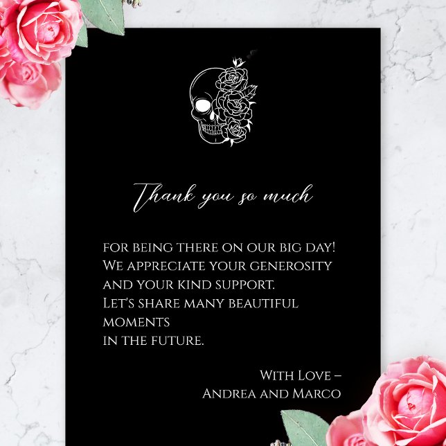 Black And White Tattoo Skull Wedding Thank You Card (gothic thank you card)