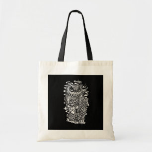 Black and white tattoo style owl illustration. tote bag