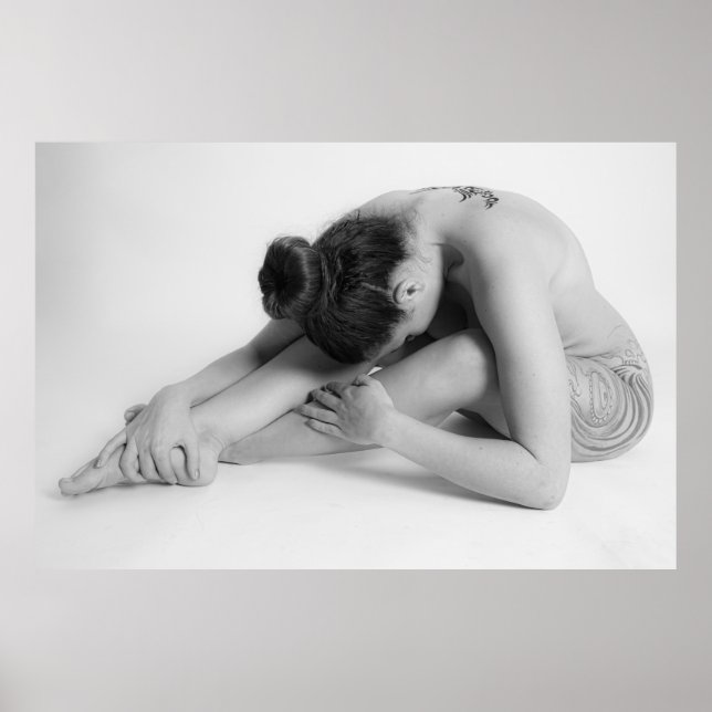 Black and White tattoo yoga girl Poster (Front)