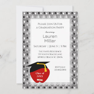Black and White Teacher Graduation Invitation