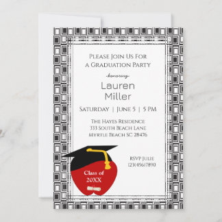Black and White Teacher Graduation Invitation