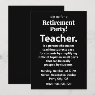 Black and White Teacher Retirement Party Invitation