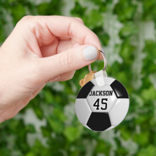 Black and White Team Soccer  ⚽ Ball  Key Ring