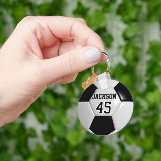 Black and White Team Soccer  ⚽ Ball  Key Ring (Hand)