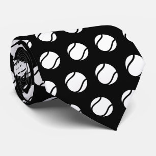 Black and White Tennis Ball Pattern Athletic Style Tie