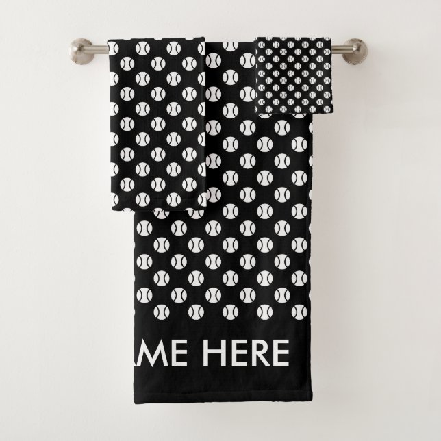 Black and white tennis ball pattern towel set (Insitu)