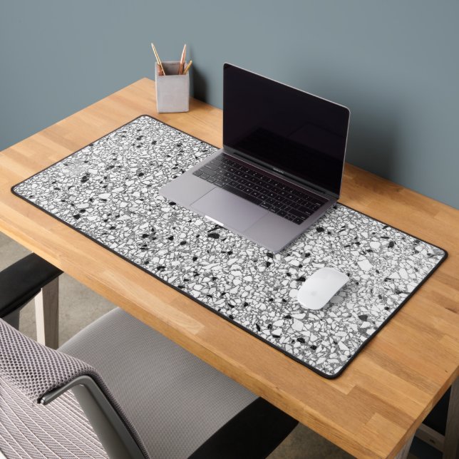  Black and White Terrazzo Texture Abstract Pattern Desk Mat (Office 2)